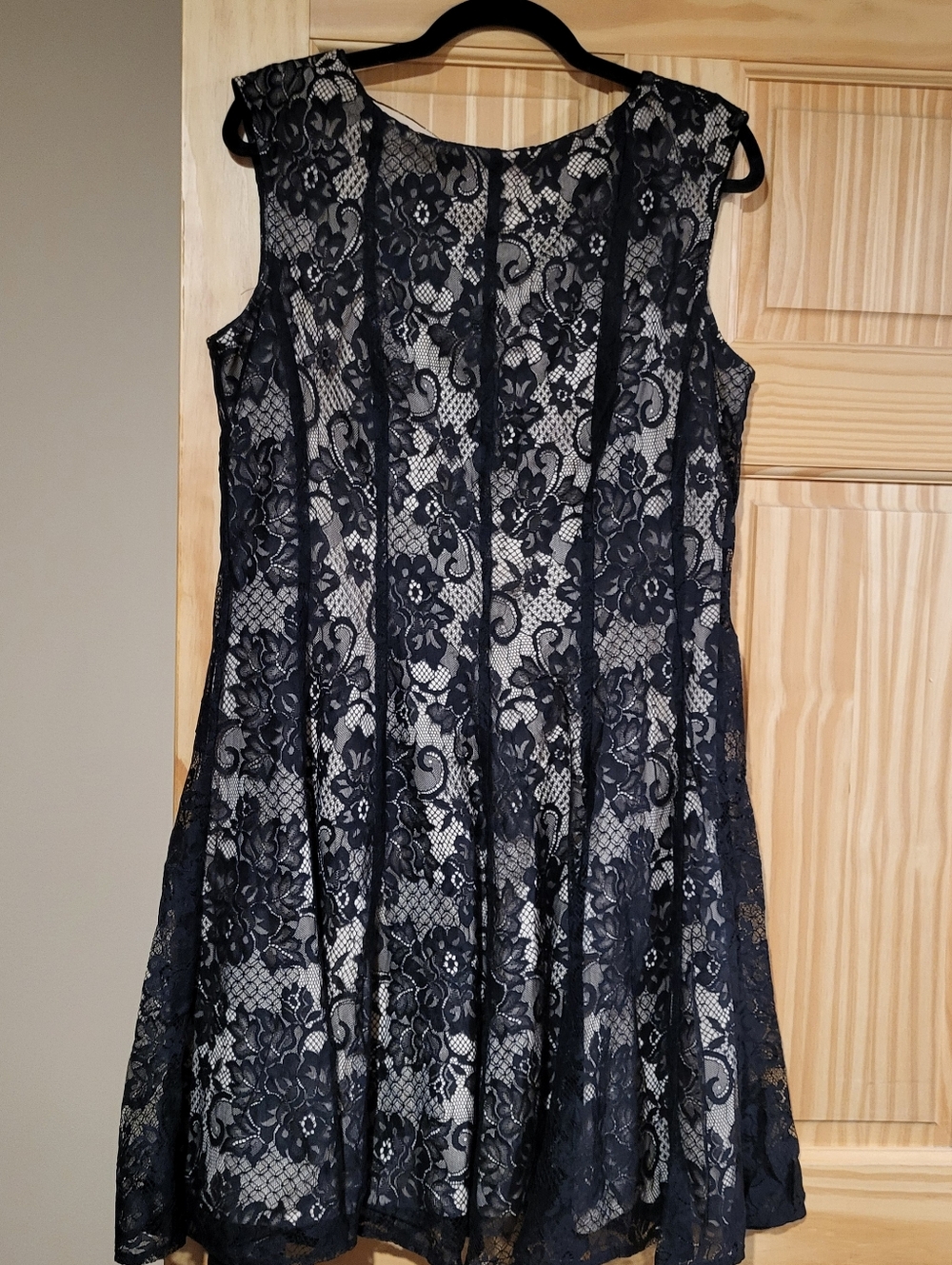Gianni Bini Cream Lined Dress with Black Lace Overlay